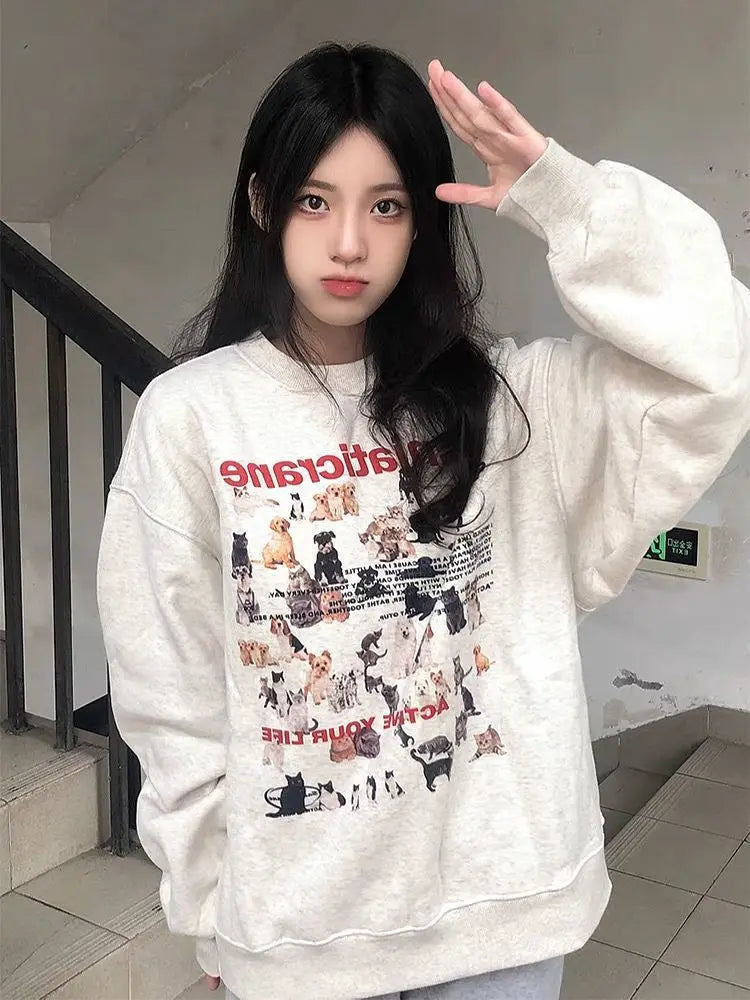 Lunivop Autumn And Winter New Millennium Wind Hoodie Cute Pattern Print Loose Type Hoodie Sweet Wind Y2k Hoodie Top Hoodie with Back Slit Movement Comfort