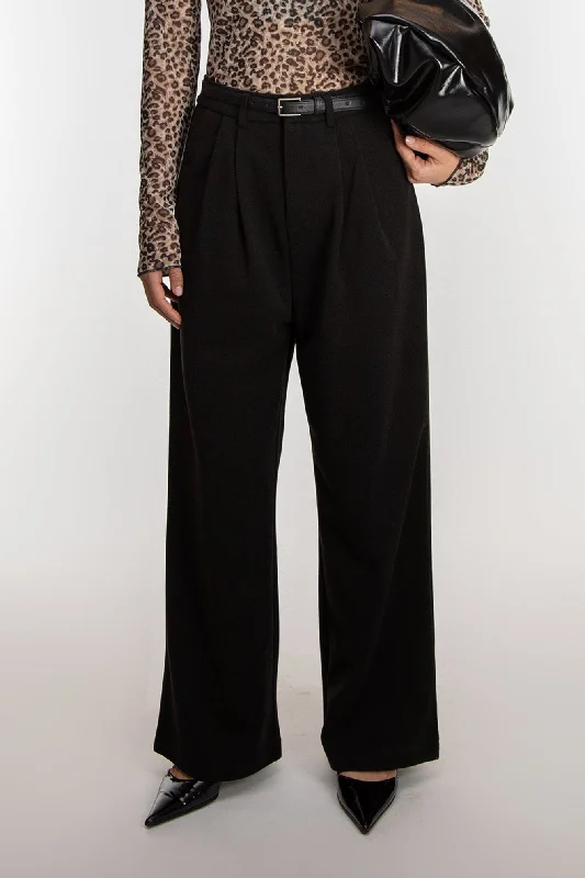WIDE LEG TROUSER WITH BELT Trousers Elastic Waist Soft