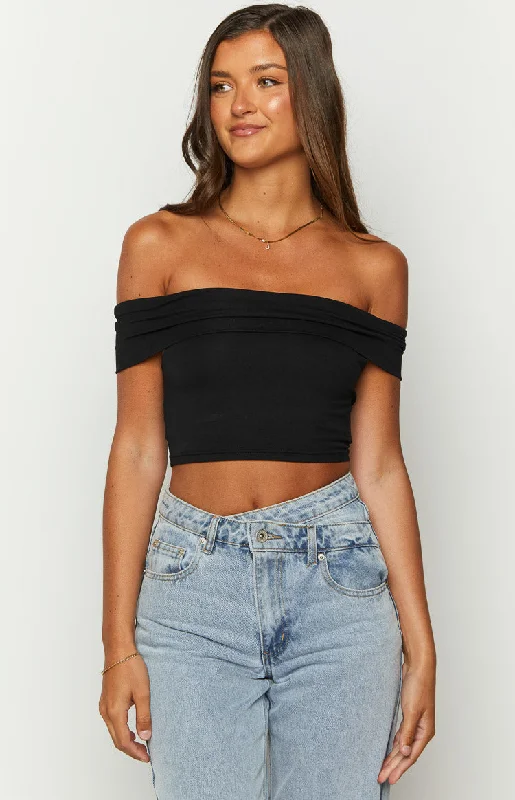 Hadley Off The Shoulder Rose Crop Top Cashmere Blend Cotton Blend Poly Blend