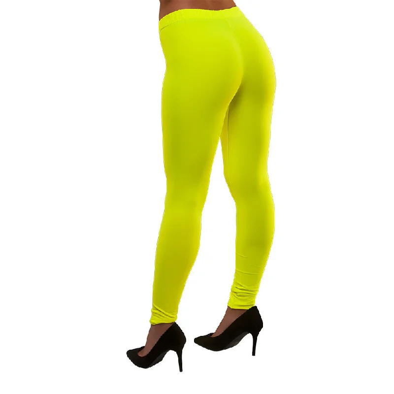 80's Neon Leggings Yellow Comfortable Zip-Up Leggings