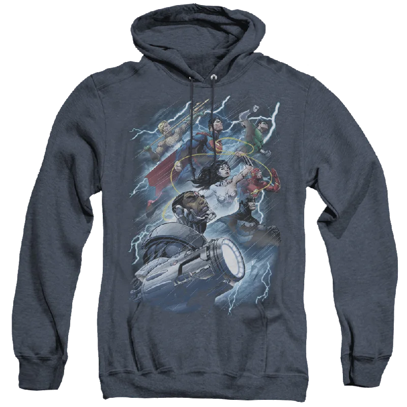 Justice League Ride The Lightening - Heather Pullover Hoodie Asymmetrical Neck Pullover