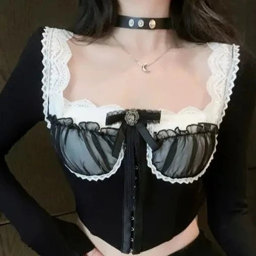 Carlissa Dark Ethereal Aesthetic Bustier Crop Top Nylon Fabric Polyester Fabric Spandex Fabric Carlissa Dark Ethereal Aesthetic Bustier Crop Top Nylon Fabric Polyester Fabric Spandex Fabric