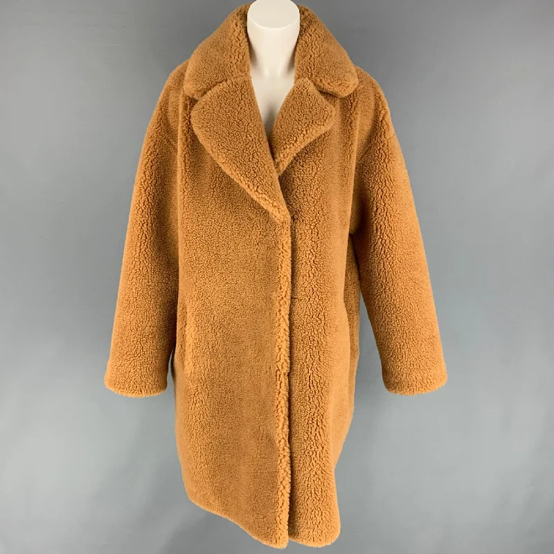 STAND STUDIO Notch Lapel Size L Tan Textured Faux Fur Coat Hooded Jacket Zipper Jacket Button Jacket STAND STUDIO Notch Lapel Size L Tan Textured Faux Fur Coat Hooded Jacket Zipper Jacket Button Jacket