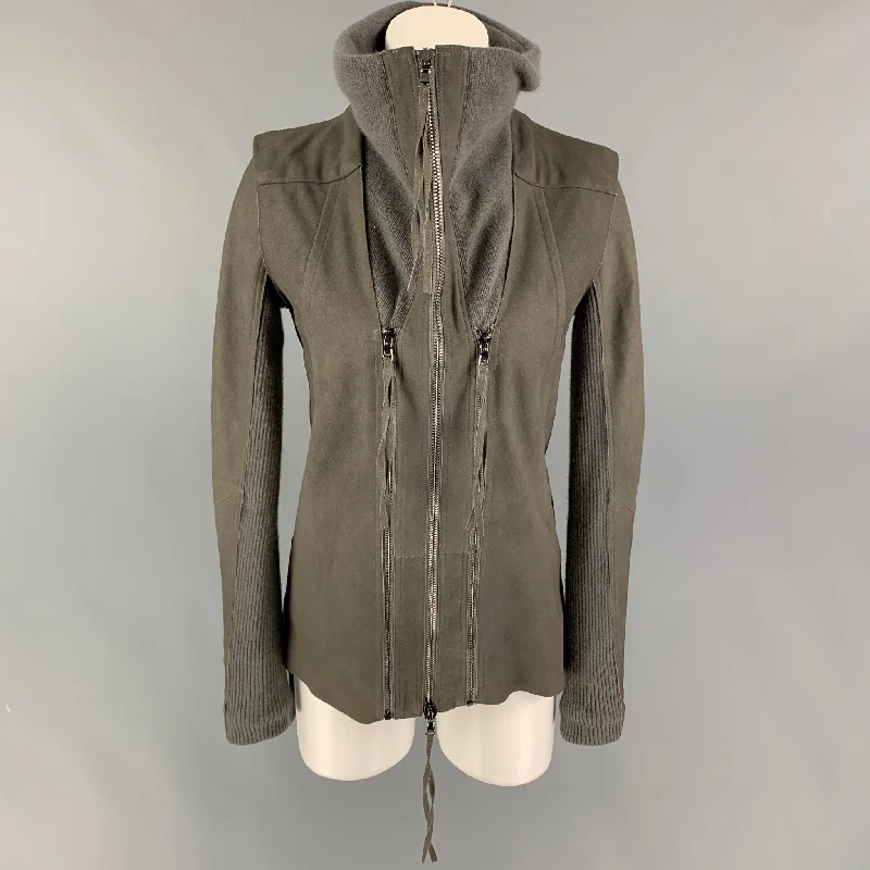 ILARIA NISTRI Size 4 Taupe Merino Wool Angora Mixed Fabrics Lamb Leather Coat Peter Pan Collar Cowl Neck Turtleneck ILARIA NISTRI Size 4 Taupe Merino Wool Angora Mixed Fabrics Lamb Leather Coat Peter Pan Collar Cowl Neck Turtleneck