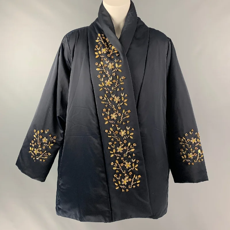 MARINA RINALDI Size 16 Black & Gold Polyester Padded 3/4 Sleeves Coat Nylon Polyester Spandex MARINA RINALDI Size 16 Black & Gold Polyester Padded 3/4 Sleeves Coat Nylon Polyester Spandex