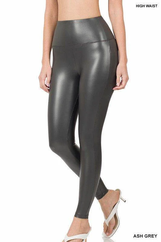 Zenana High Rise Faux Leather Leggings Elegant Printed Leggings with Pockets