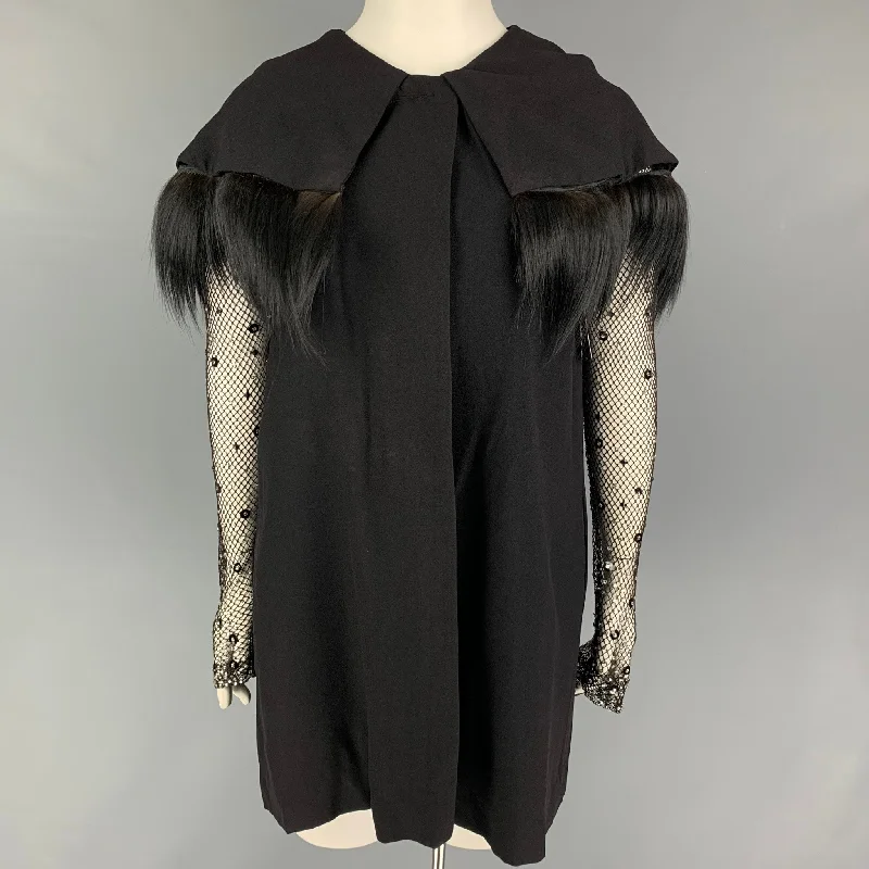 Vintage LILLI DIAMOND Size M Black Mixed Fabrics Fur Coat Welt Pockets Slit Pockets Flap Pockets Vintage LILLI DIAMOND Size M Black Mixed Fabrics Fur Coat Welt Pockets Slit Pockets Flap Pockets