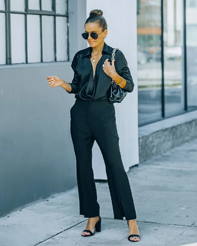 Lyle Pocketed High Rise Slit Front Trousers Trousers Low Rise Relaxed