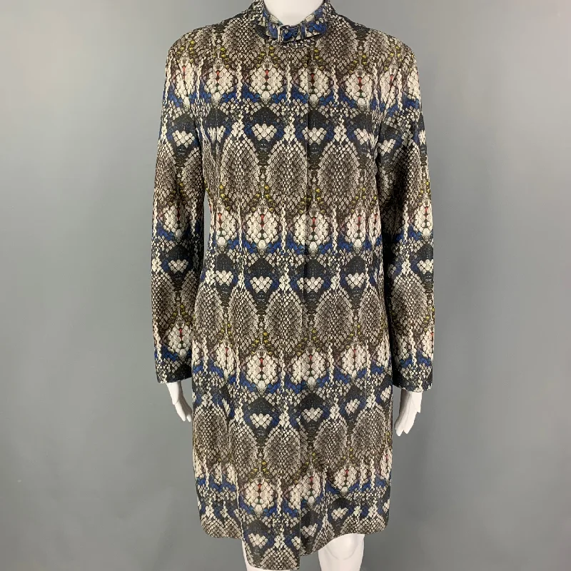 GIORGIO ARMANI Size 6 Grey Multi-Color Snake Skin Print Silk Lamb Leather Zip Up Coat Cuffed Rolled Raglan GIORGIO ARMANI Size 6 Grey Multi-Color Snake Skin Print Silk Lamb Leather Zip Up Coat Cuffed Rolled Raglan