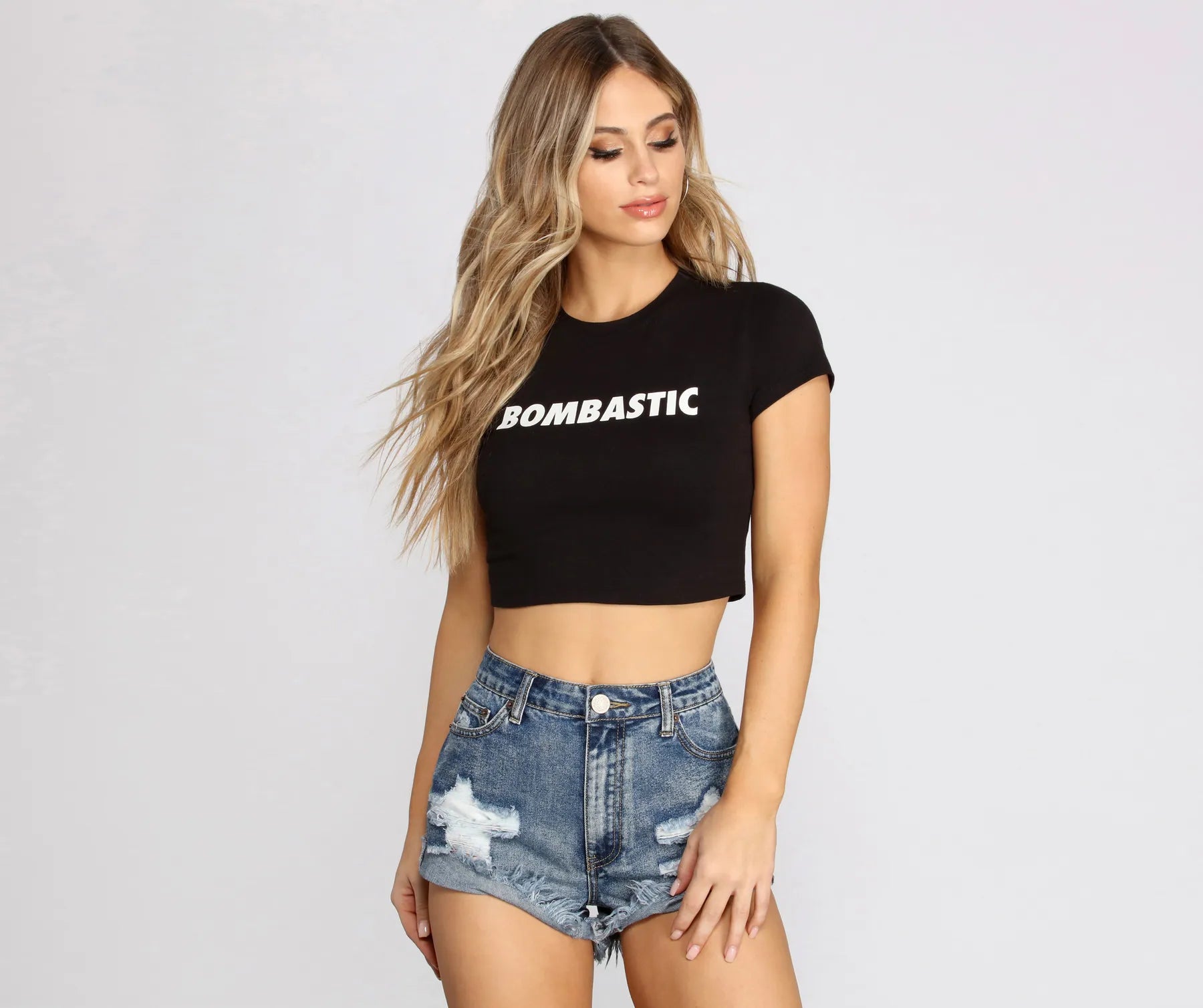 Bombastic Graphic Crop Top Zippered Front Buttoned Front Snap Front