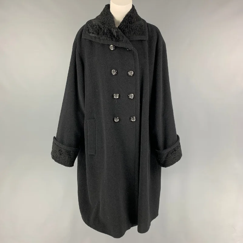 BYBLOS Size 4 Black Wool Double Breasted Coat Anorak Windbreaker Fleece