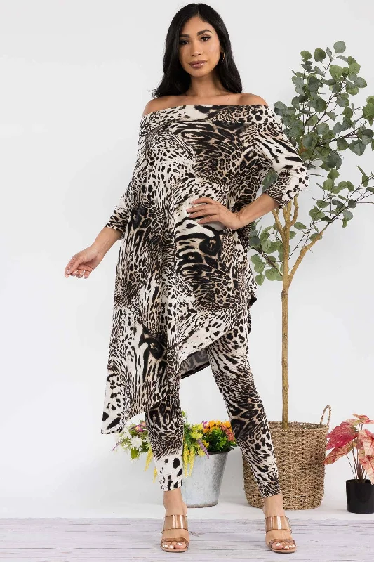 2 PC Off Shoulder Top and Legging Set Trendy Side-Pocket Leggings