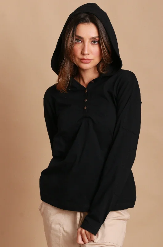Women's Jersey Pullover Hoodie with Built-in Sleep Eye Mask Boxy Neck Sweater