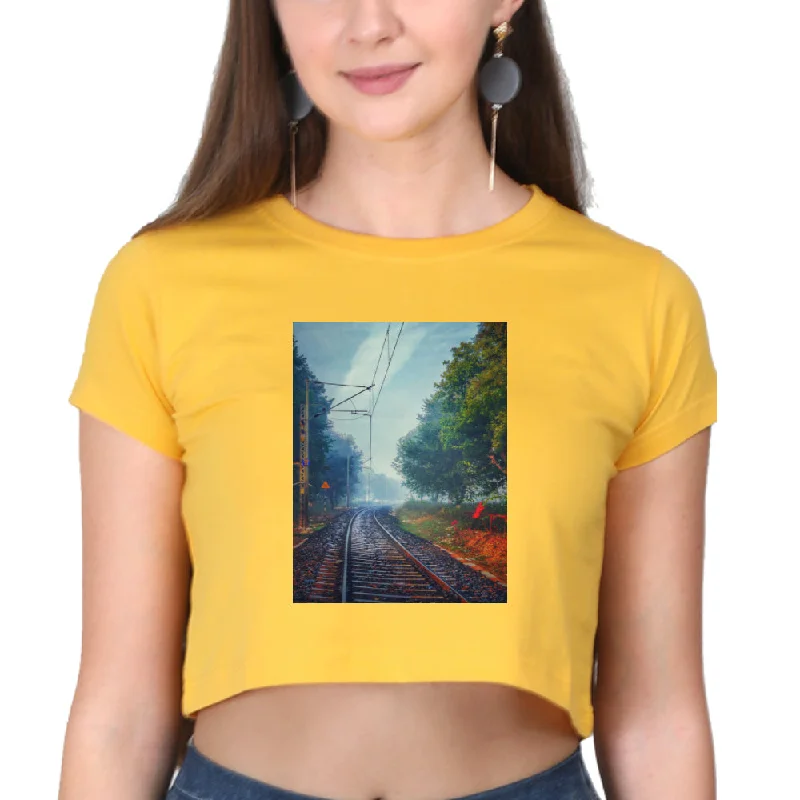 Train Track Crop Top for Ladies Satin Fabric Silk Fabric Chiffon Fabric