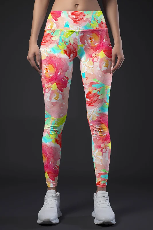 Good Idea Lucy Floral Performance Leggings - Women Cozy Sweat-Wicking Leggings