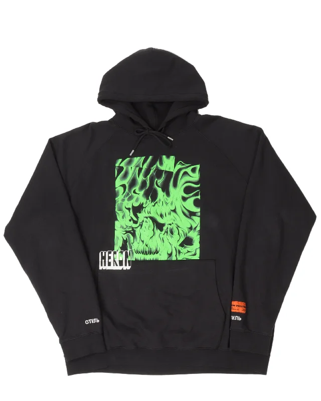 Green Flames Hoodie Cotton Hoodie Fleece Lining Warmth
