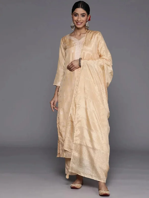 Beige Self Design Silk Blend Straight Kurta With Trousers & Dupatta Trousers Fall Fleece Beige Self Design Silk Blend Straight Kurta With Trousers & Dupatta Trousers Fall Fleece