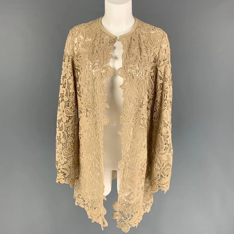 RALPH LAUREN Black Label Size10 Khaki Cotton Lace Open Front Coat empire Basque Peplum RALPH LAUREN Black Label Size10 Khaki Cotton Lace Open Front Coat empire Basque Peplum