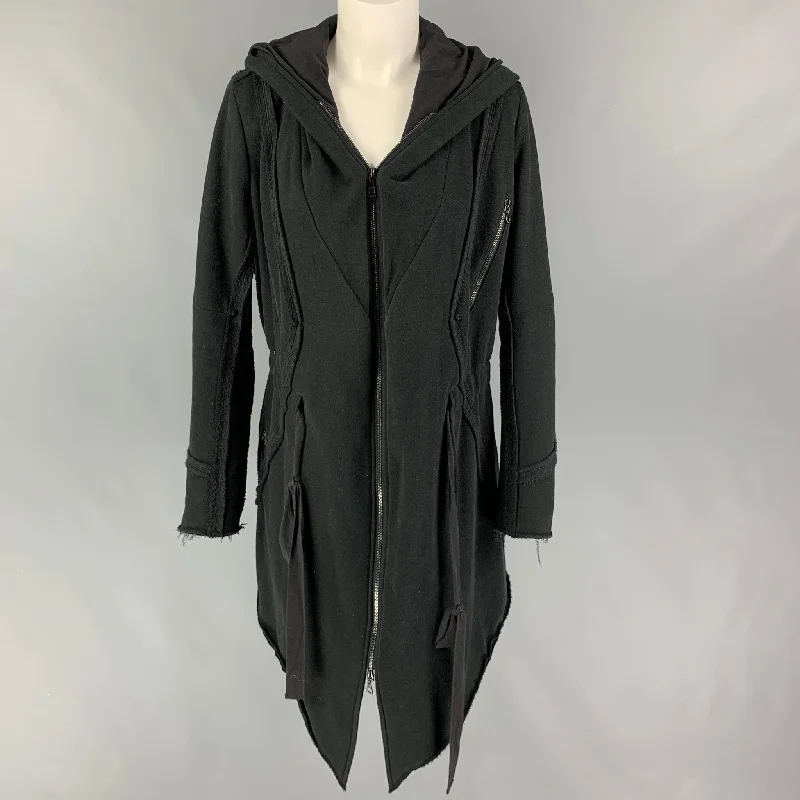 MISOMBER NUAN Size 0 Black Cotton Blend Zip Up Snaps Coat Denim Leather Suede