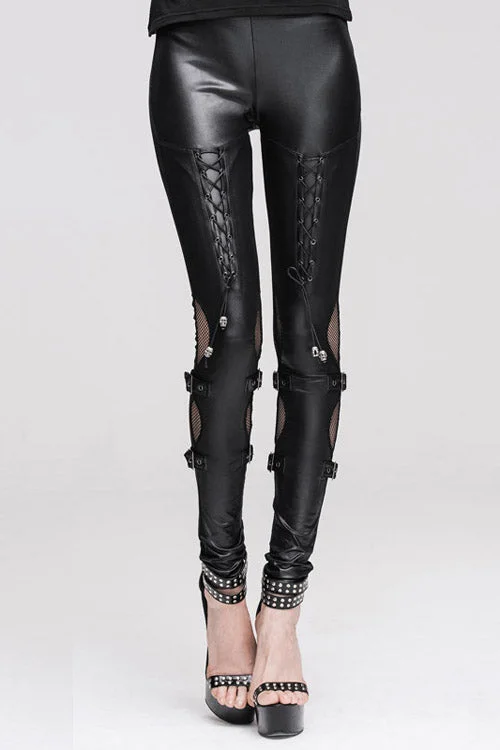 Black Punk Hollow Out Leather Loops Lace Up Leggings Womens Pants Cozy Mid-Rise Workout Leggings Black Punk Hollow Out Leather Loops Lace Up Leggings Womens Pants Cozy Mid-Rise Workout Leggings
