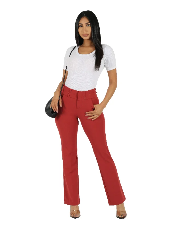 She's Got It Knit Crepe Wide Double Waistband Solid Trouser Trousers Favorite Customer