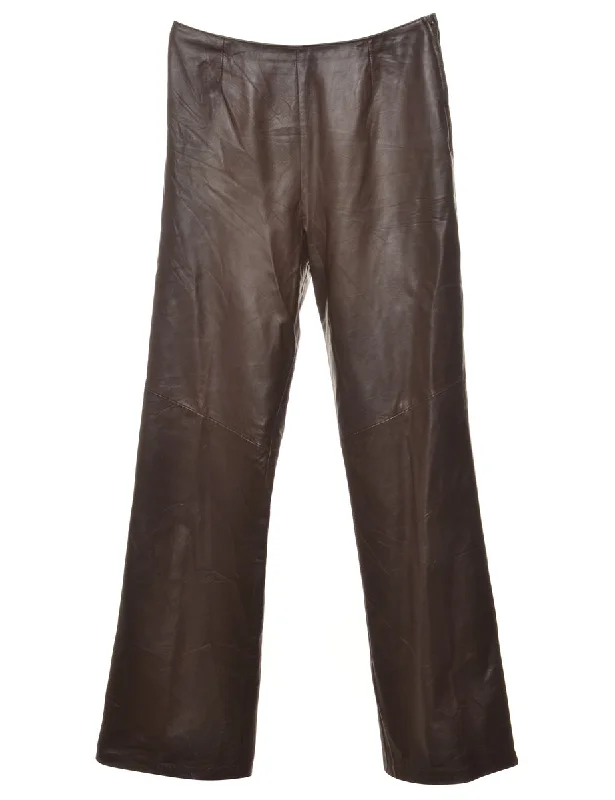 Dark Brown Leather Trousers - W30 L33 Trousers stylish elegant
