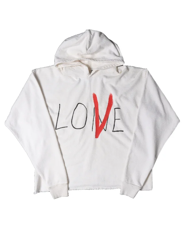 White Raw Hoodie Hoodie with Front Slit Layering Stylish