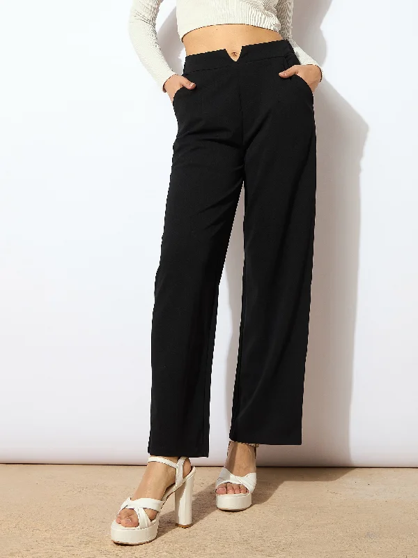 Women Black Wide Leg Trousers Trousers Cargo Utility