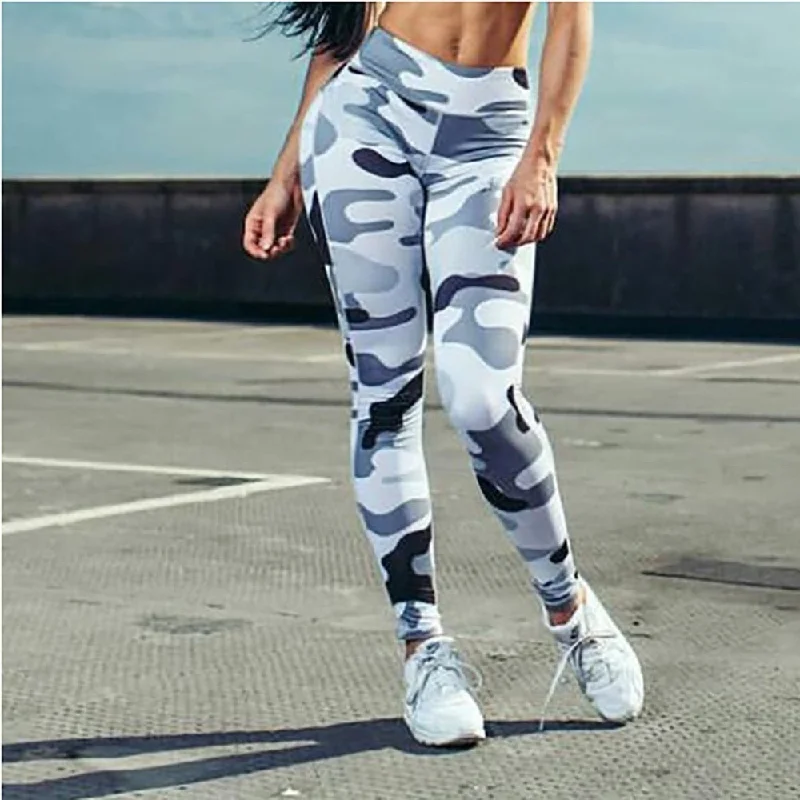 High Waist Camouflage Print Leggings Elegant Textured Leggings
