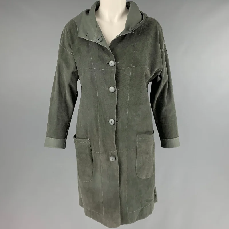 BOTTEGA GIOTTI Size XS Grey Leather Suede Reversible Coat Square Neck One-Shoulder Off-the-Shoulder BOTTEGA GIOTTI Size XS Grey Leather Suede Reversible Coat Square Neck One-Shoulder Off-the-Shoulder