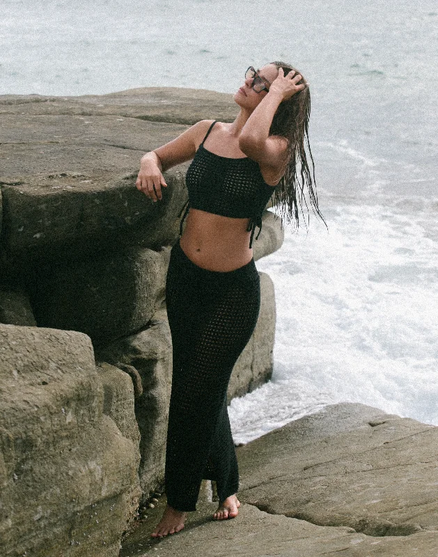 Summer Fling Crop Top (Black) Beaded Sequined Faux Fur