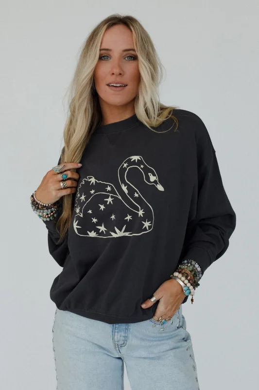 Moonlit Swan Pullover Top - Charcoal Tight Sleeve Top