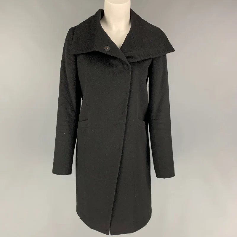LAN JAENICKE Size S Black Cashmere Hidden Snaps Coat Bomber Denim Leather