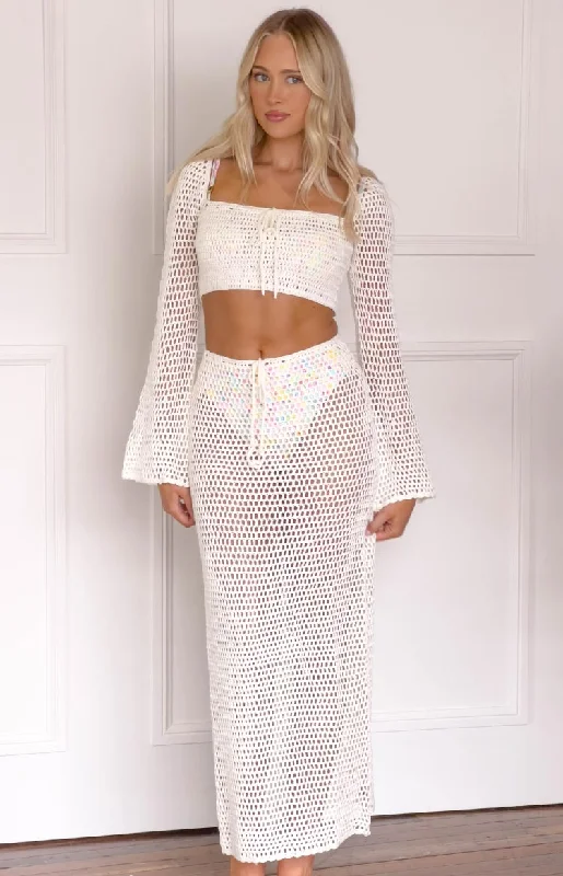 Dally White Crochet Crop Top Notch Collar Peter Pan Collar Cowl Neck