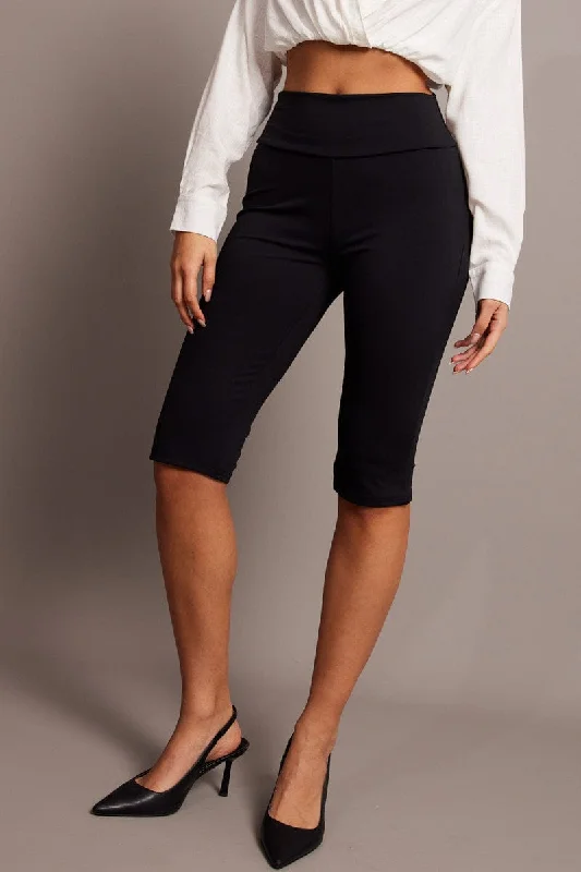 Black Capri Leggings Elegant Embellished Leggings