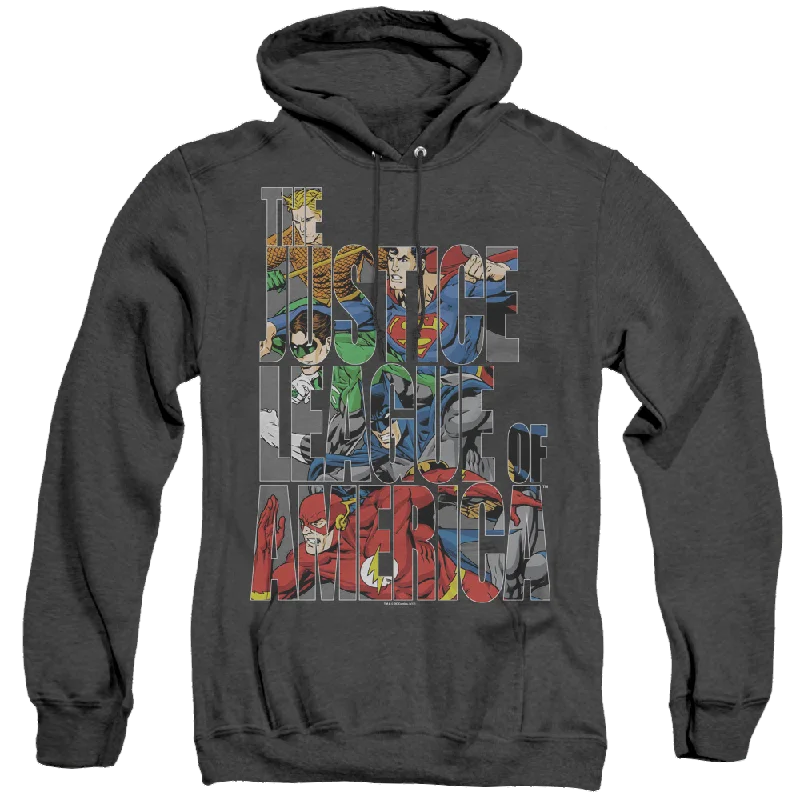 Justice League Lettered League - Heather Pullover Hoodie Keyhole Neck Pullover