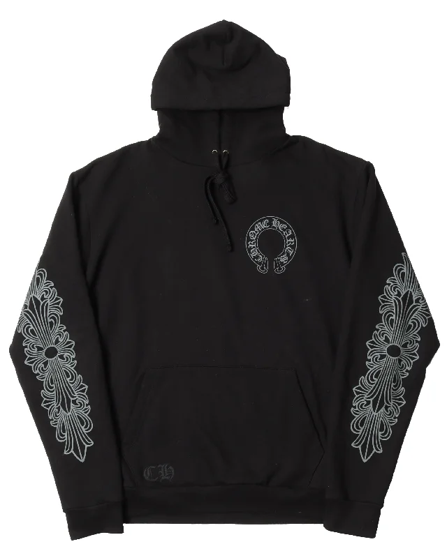 Friends & Family Grey Banner Logo Hoodie Hoodie with Hem Raw Edge Edgy Unfinished