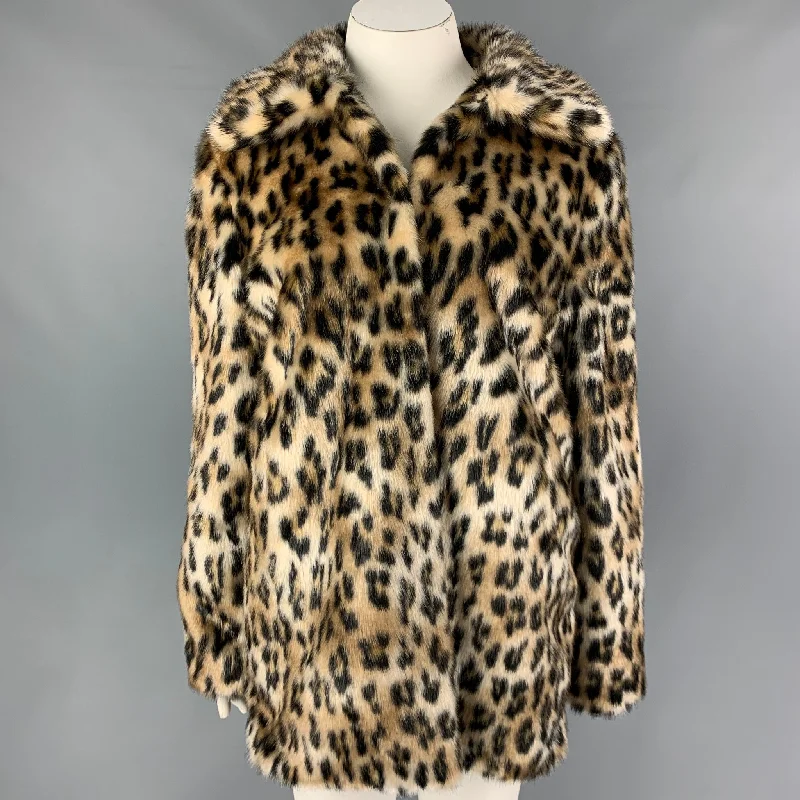 PINKO Size 10 Tan Brown Modacrylic Animal Print Faux Fur Hook & Eye Closure Coat Blouse Shirt Tunic PINKO Size 10 Tan Brown Modacrylic Animal Print Faux Fur Hook & Eye Closure Coat Blouse Shirt Tunic