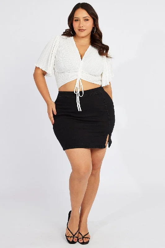 White Crop Top Short Sleeve Plisse Jersey Fabric Tulle Fabric Batik Fabric