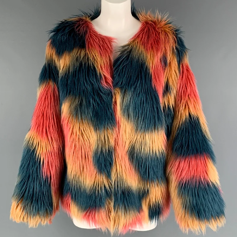 FABULOUS FURS Size XL Orange Blue Acrylic Coat Vest Waistcoat Gilet