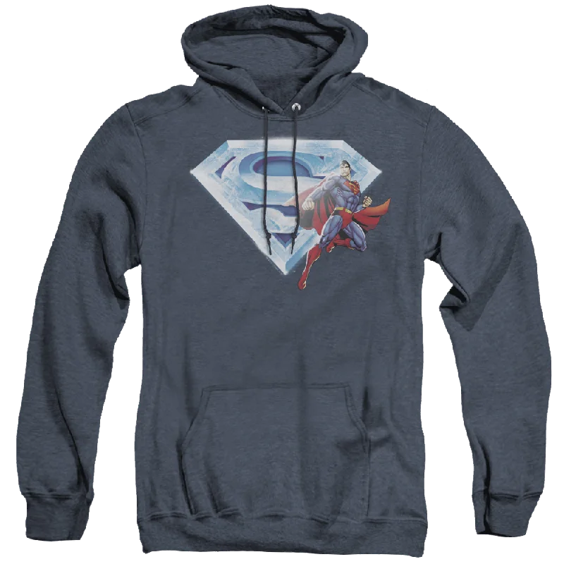 Superman Superman & Crystal Logo - Heather Pullover Hoodie Wide Sleeve Pullover