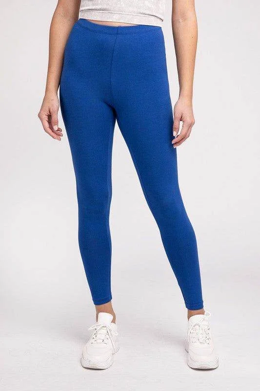 ZENANA Premium Cotton Full-Length Leggings Trendy Adjustable Waist Leggings