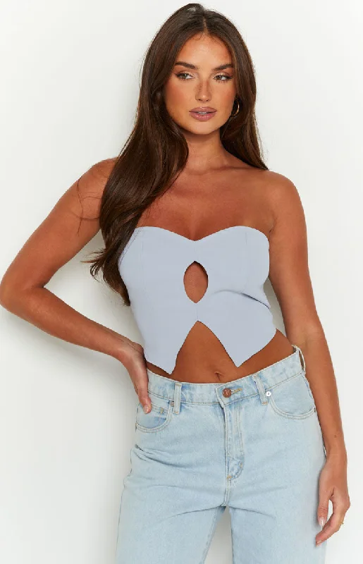 Take Care Blue Crop Top Satin Blend Silk Blend Wool Blend