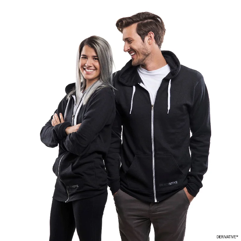 Organic Cotton & Recycled Polyester Zip Up Hoodie - Black Hoodie with Metallic Shiny Futuristic Organic Cotton & Recycled Polyester Zip Up Hoodie - Black Hoodie with Metallic Shiny Futuristic
