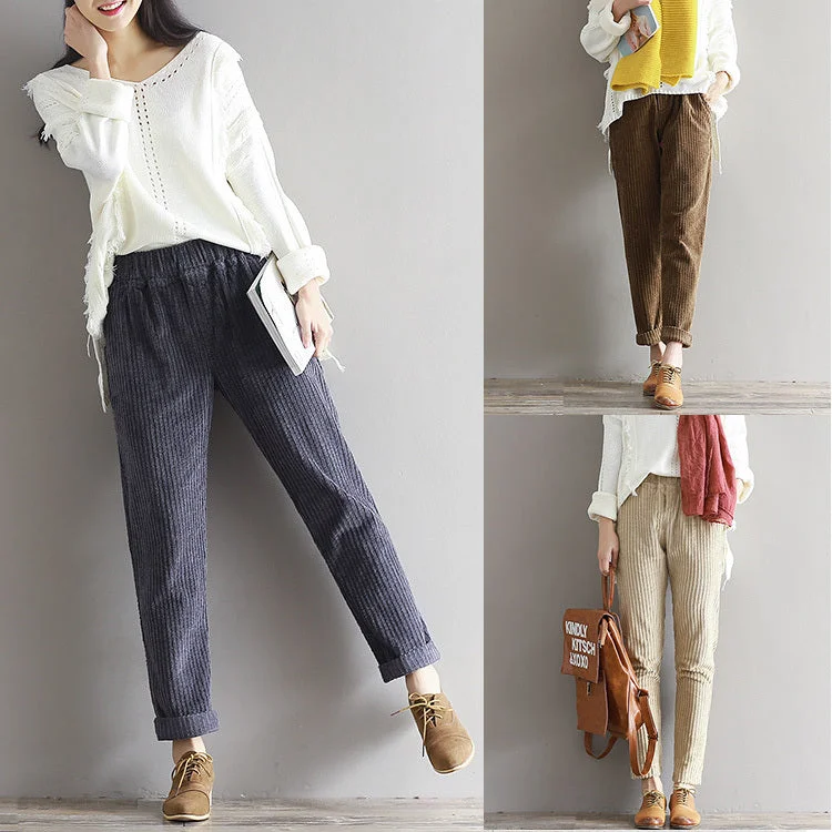 Large Size Women's Art Fan Xian Thin Corduroy Pants Autumn And Winter Loose Casual Trousers Trousers Polka Dot Cute