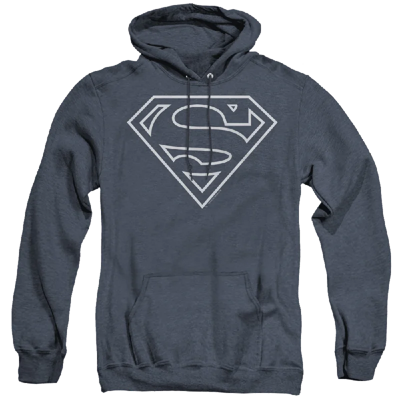 Superman Navy & White Shield - Heather Pullover Hoodie Long Bell Sleeve