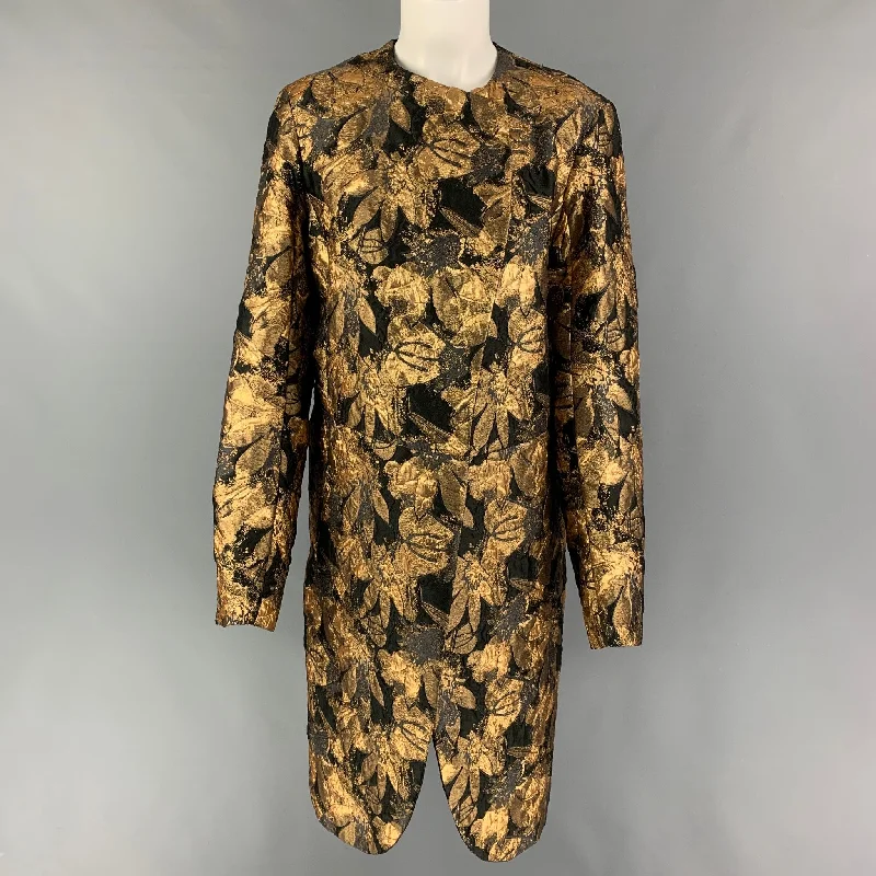 URBAN ZEN Size XS Gold Black Jacquard Metallic Collarless Coat Turtleneck Jacket Crew Neck Jacket V-Neck Jacket URBAN ZEN Size XS Gold Black Jacquard Metallic Collarless Coat Turtleneck Jacket Crew Neck Jacket V-Neck Jacket