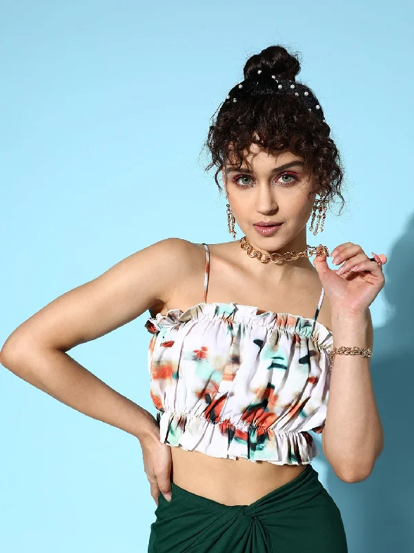 Berrylush Women White & Multicolour Abstract Printed Square Neck Sleeveless Crepe Pleated Blouson Crop Top Collared Crop Top Boat Neck A-Line Berrylush Women White & Multicolour Abstract Printed Square Neck Sleeveless Crepe Pleated Blouson Crop Top Collared Crop Top Boat Neck A-Line