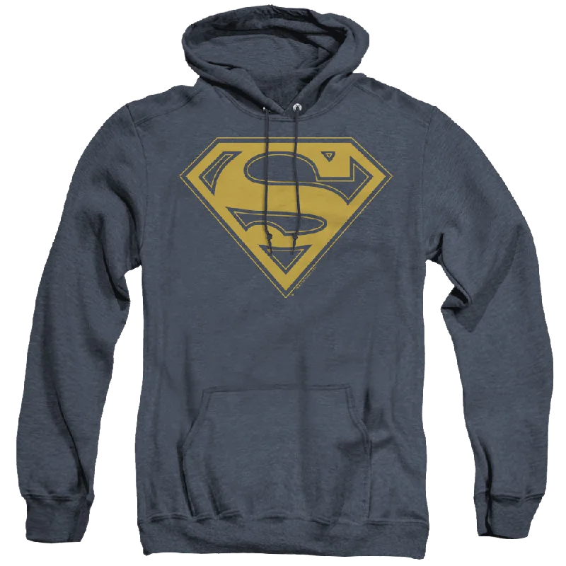 Superman Maize & Blue Shield - Heather Pullover Hoodie Over Sleeve Pullover