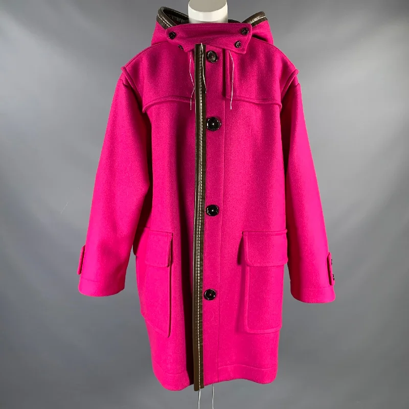 MARNI Size XS Pink Brown Wool Blend Leather Trim Oversized Coat Satin Silk Chiffon